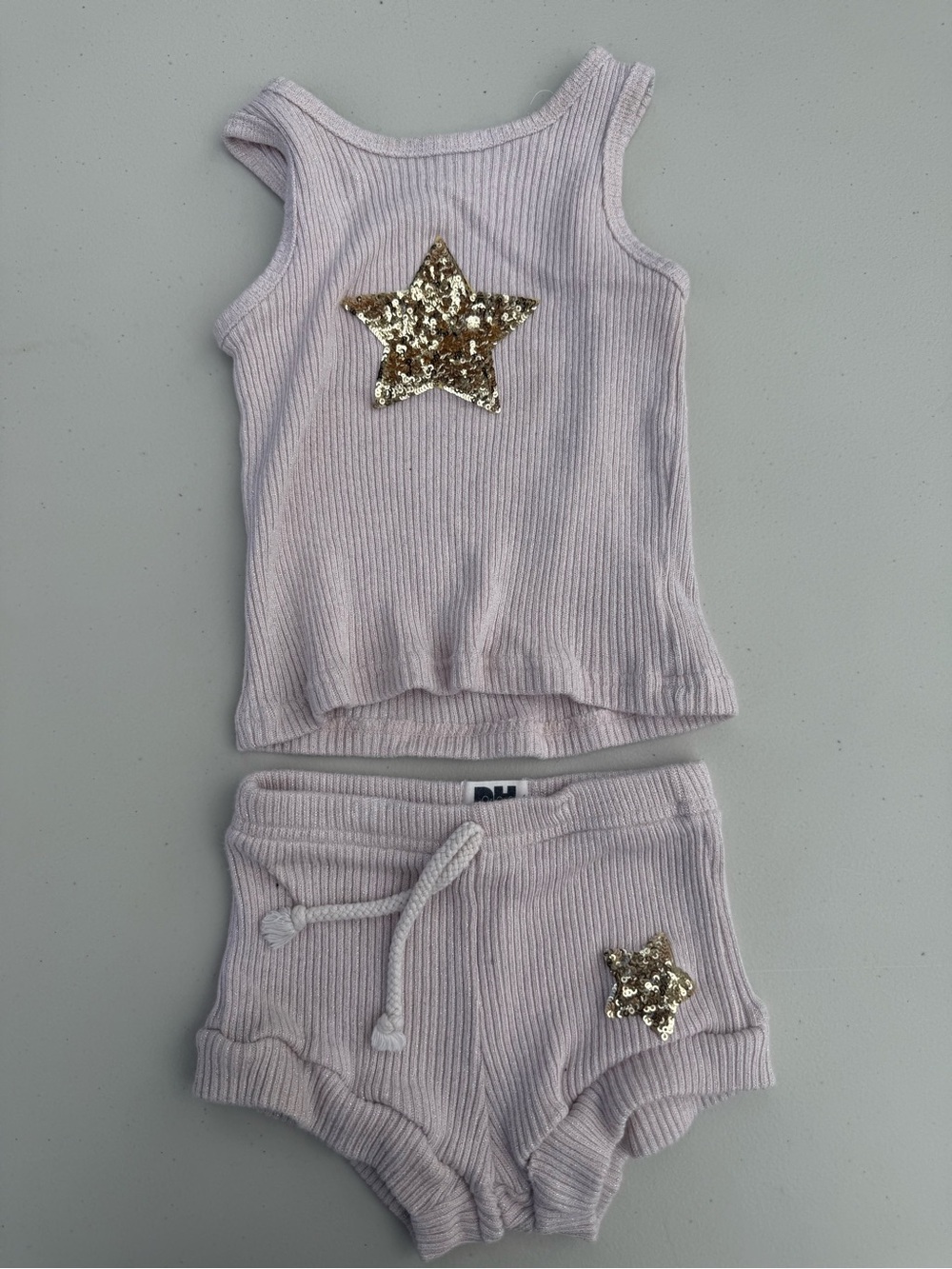 Girls Pink Ribbed Tank & Shorts Set with Gold Sequin Stars - Petite Hailey brand